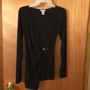 Black Long Sleeve Deep V Dress Top